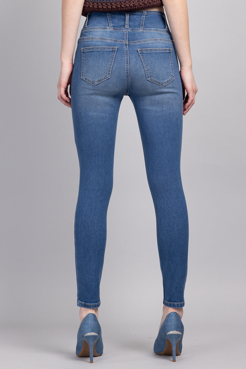 High Rise 3 Button Ankle Skinny Jeans - - Pants
