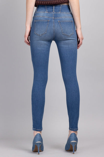High Rise 3 Button Ankle Skinny Jeans - - Pants