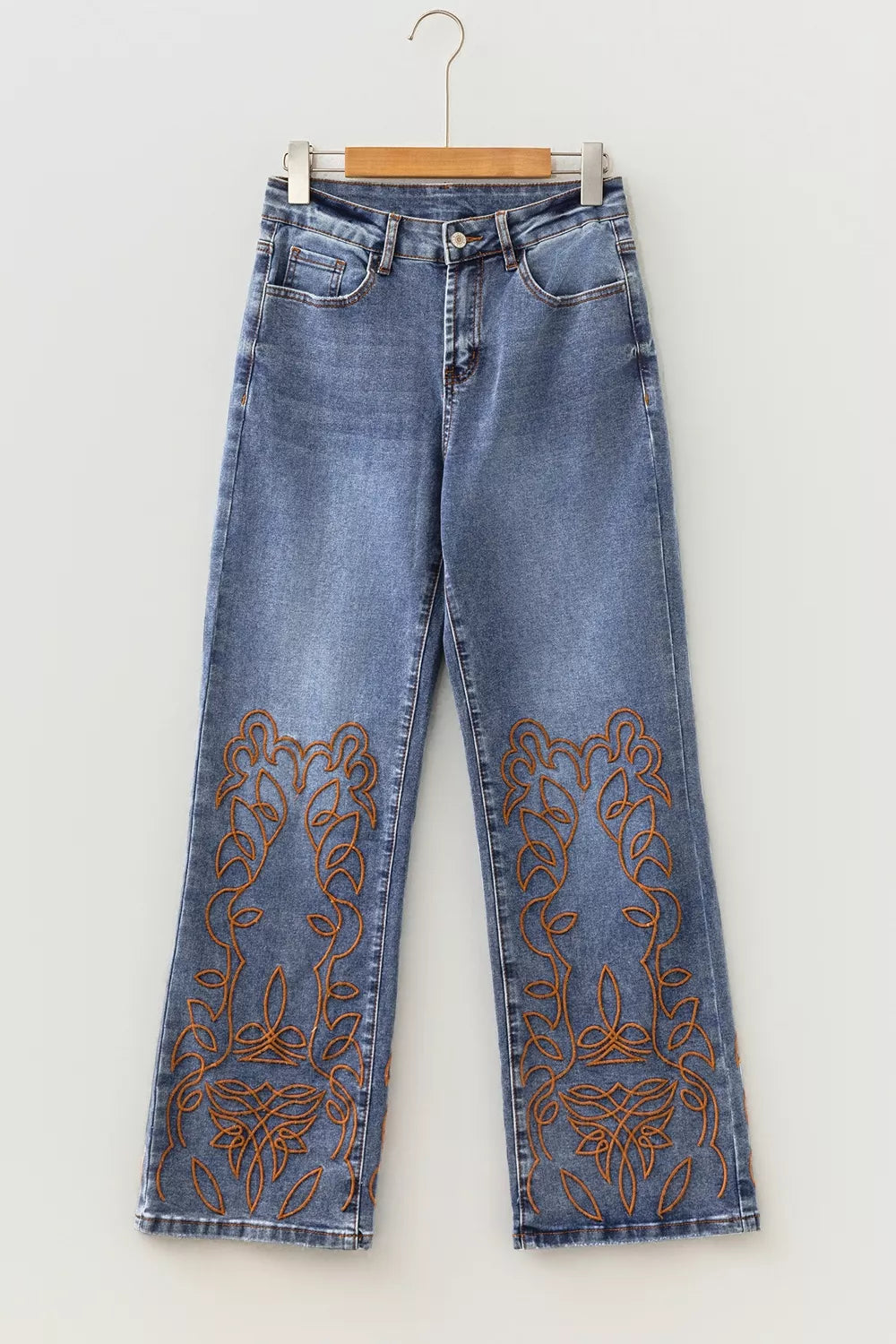 Embroidered Flare Leg Jeans - -