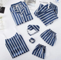 7pc Long Sleeve Pajama Sleepwear Sets blue white