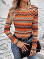 Bohemian Geometric Pattern Long Sleeve T-Shirt - Orange -