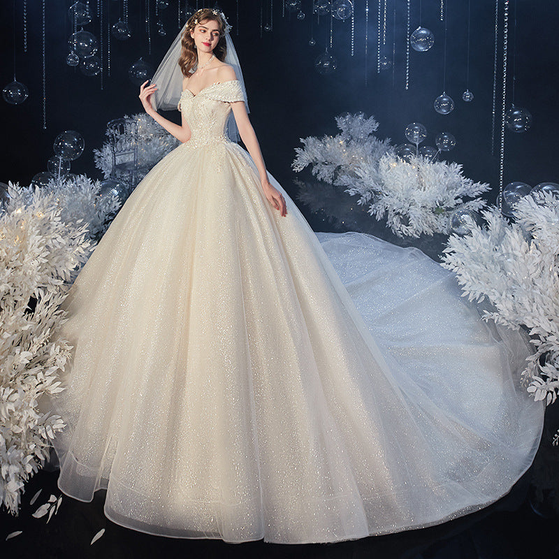 Modern Starry-Train Bridal Gown - - dress