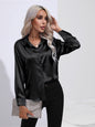 Collared Neck Buttoned Long Sleeve Shirt - Black -