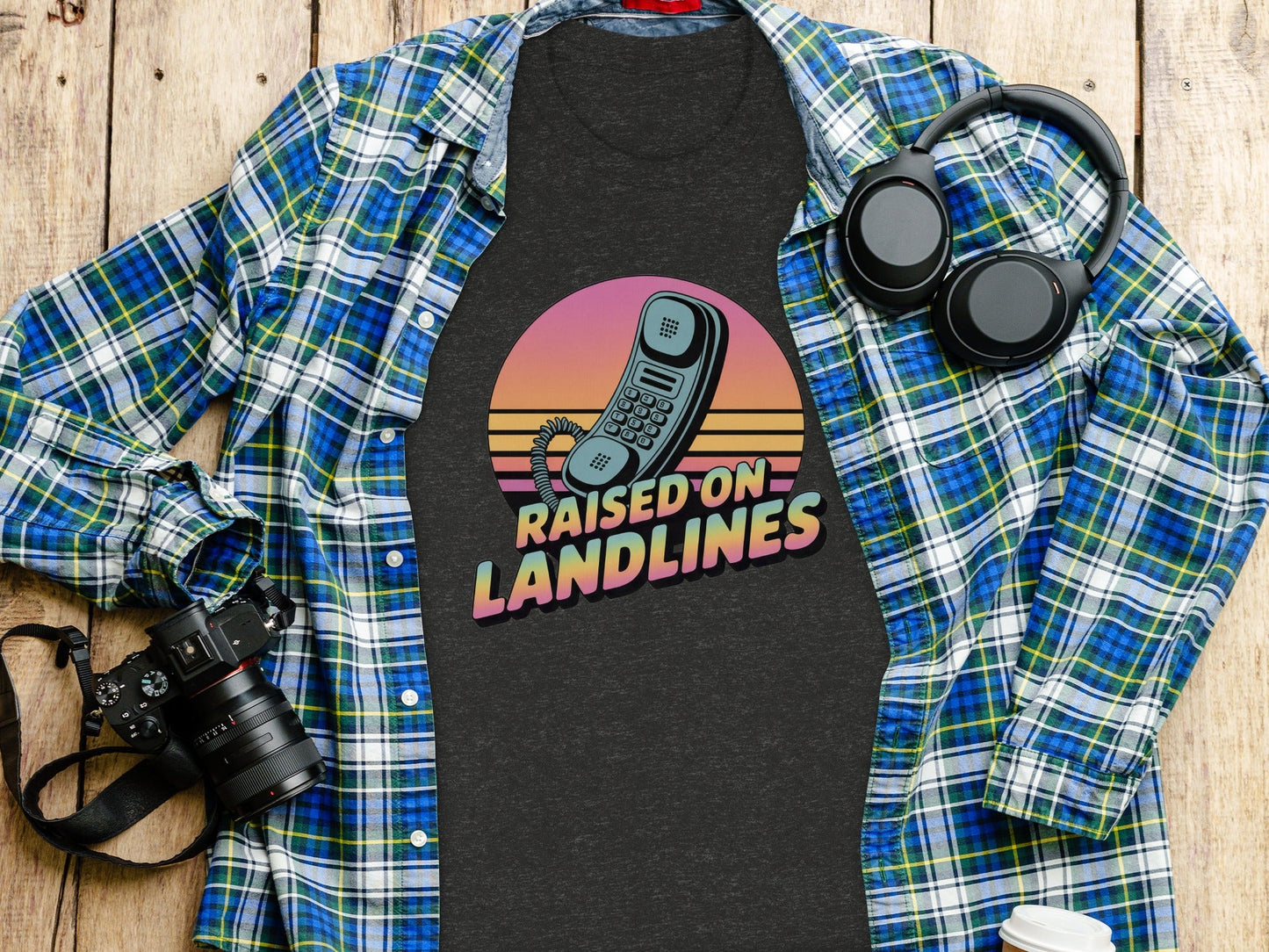 Raised on Landlines Retro Style Phone Design T-Shirt - - T-Shirt