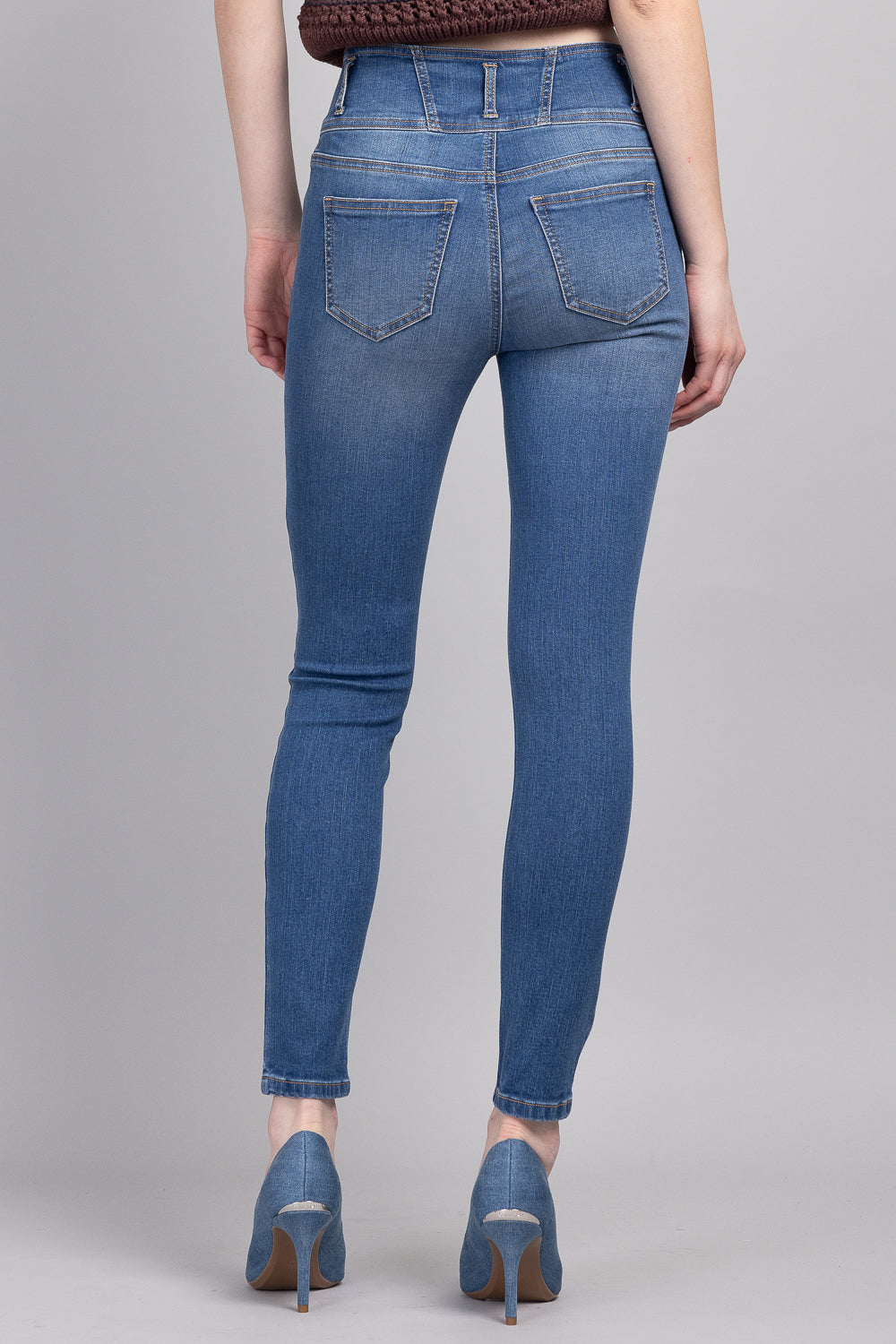 High Rise 3 Button Ankle Skinny Jeans - - Pants