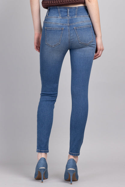 High Rise 3 Button Ankle Skinny Jeans - - Pants
