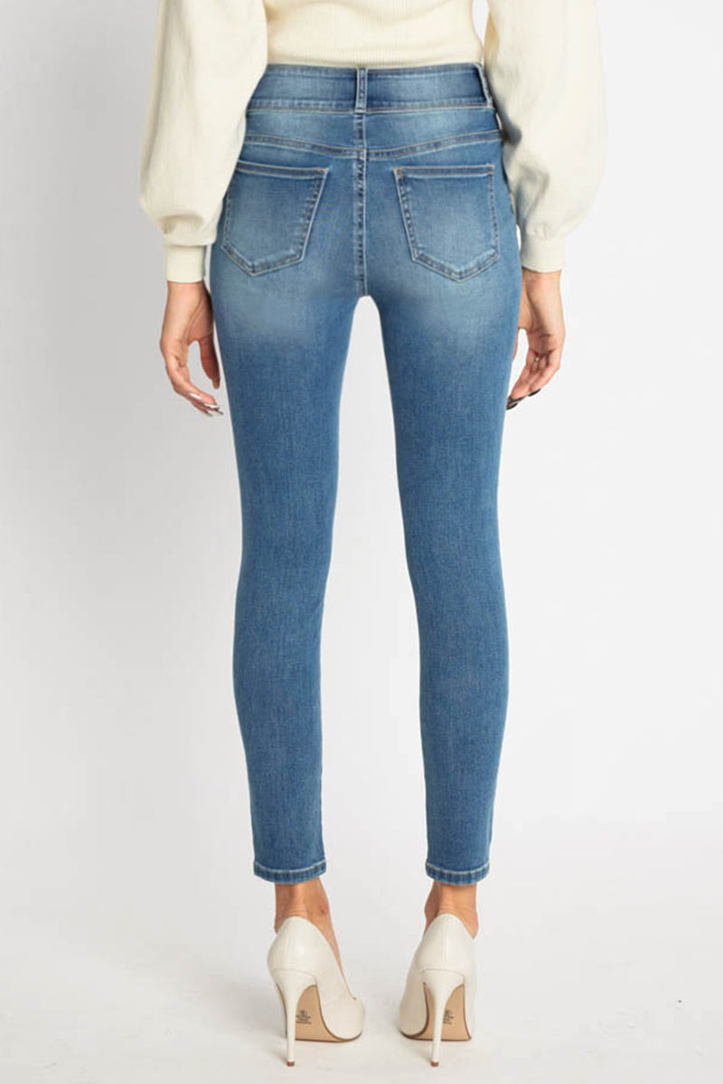 High Rise Destructed Skinny Jeans - - Skinny Jeans