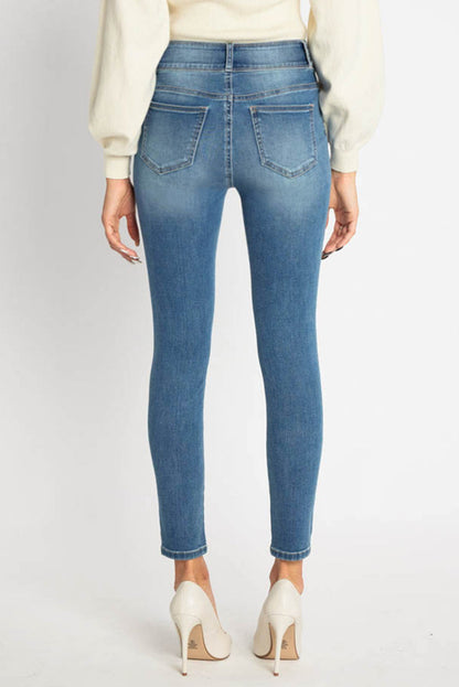 High Rise Destructed Skinny Jeans - - Skinny Jeans