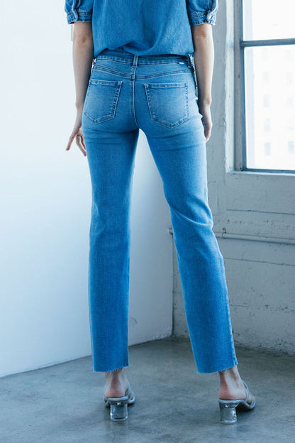 Mid Rise Classic Straight Jeans - - Pants