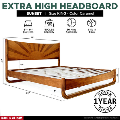 Sunset Solid Wood Bed Frame With Headboard - - Bed Frame