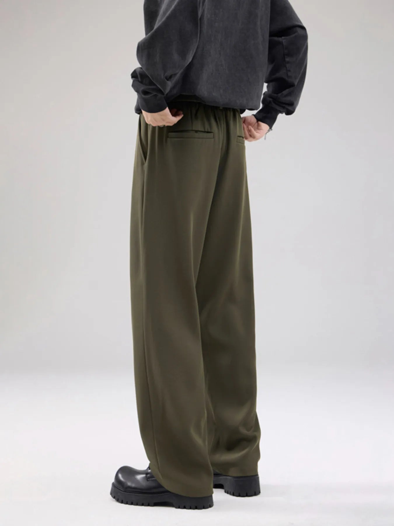 Men's Full Size Drawstring Wide Leg Pants with Pockets Plus Size - -