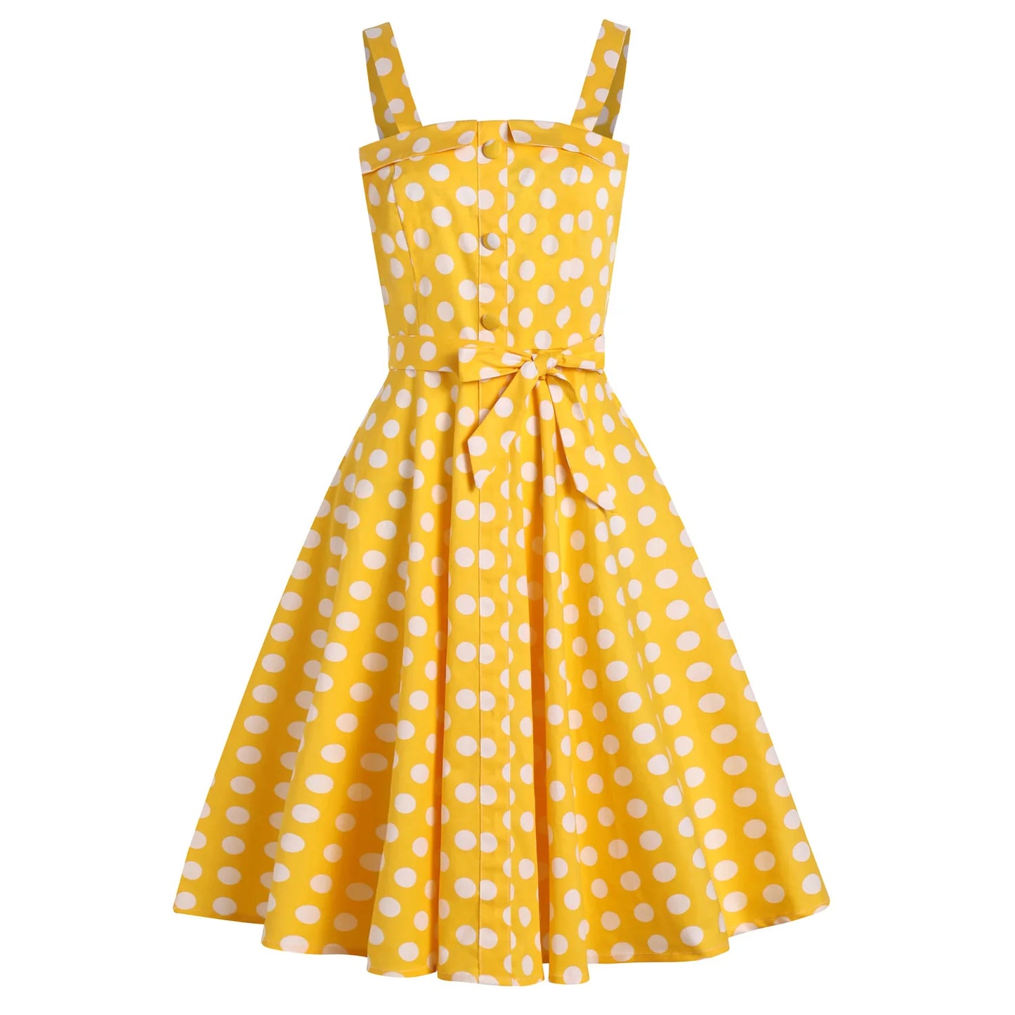 Spaghetti Strap Polka Dot Yellow Summer Dress Vintage Dresses