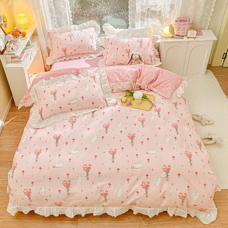 Korean Styles Princess 4 Pieces Cotton Bedding Sets