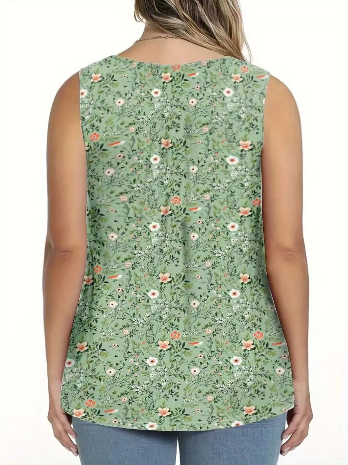 Full Size Floral Print Button Detail Tank Plus Size- Shopimist- {{Product type}}