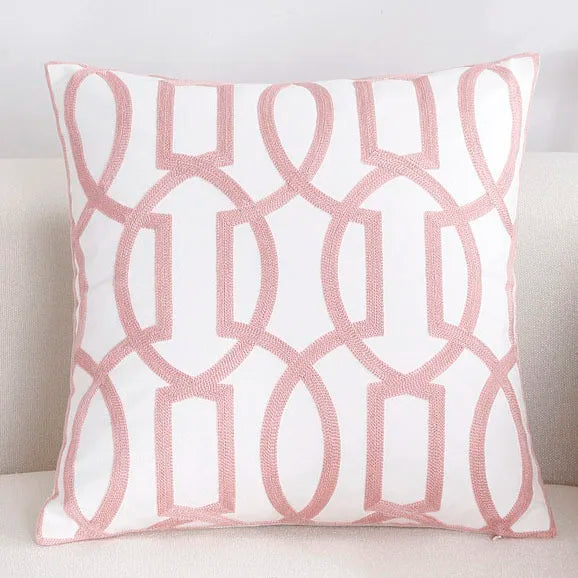 Solid Color Geometric Cushion Cover, Pink Decorative Sofa Cushion Cover