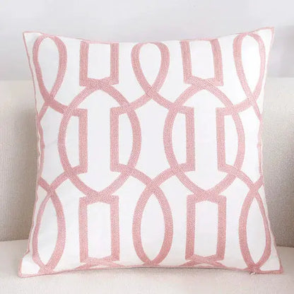 Solid Color Geometric Cushion Cover, Pink Decorative Sofa Cushion Cover PINK WHITE