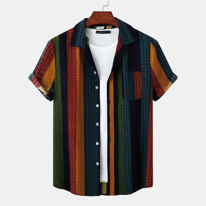 Summer Beach Holiday Striped Printing Casual Cotton and Linen Men Shirts