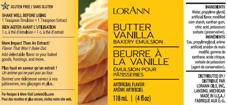 LorAnn Oils Butter Vanilla Bakery Emulsion, 4 fl. oz - -