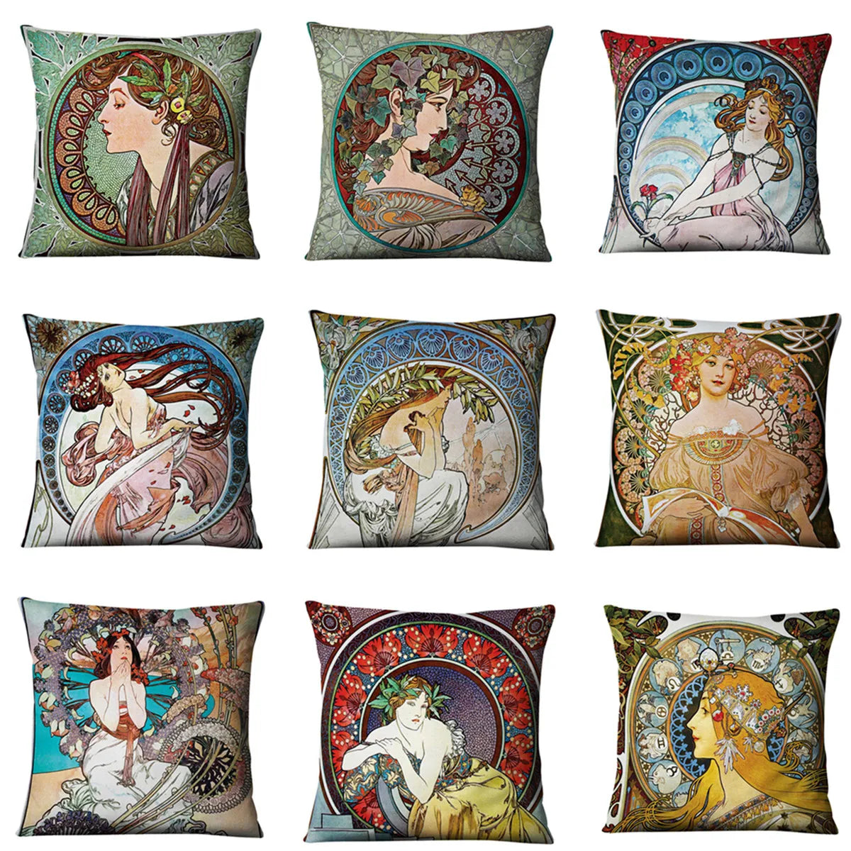 Vintage Art Nouveau Cushion Cover Linen Throw Cushion Pillow