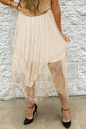 Apricot Lace Cascading Tiered High Waist Maxi Skirt - Apricot 90%Polyamide+10%Elastane - Bottoms/Skirts & Petticoat