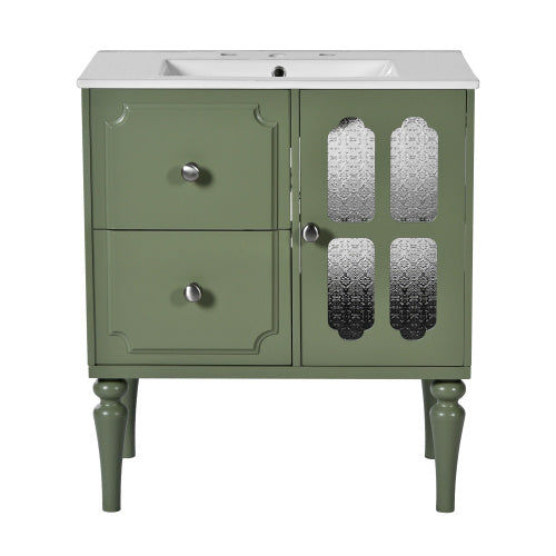 Vintage Style 30inch Bathroom Vanity With Ceramic Sink Combination - Green - vanity