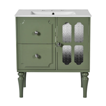 Vintage Style 30inch Bathroom Vanity With Ceramic Sink Combination - Green - vanity