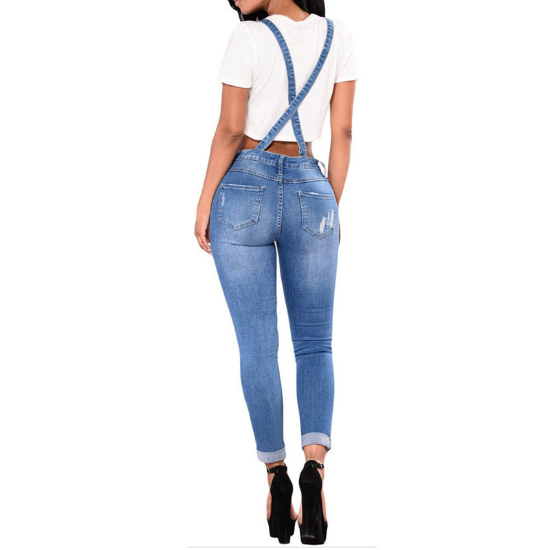 Womens Retro Cropped Jeans Coveralls - - coveralls