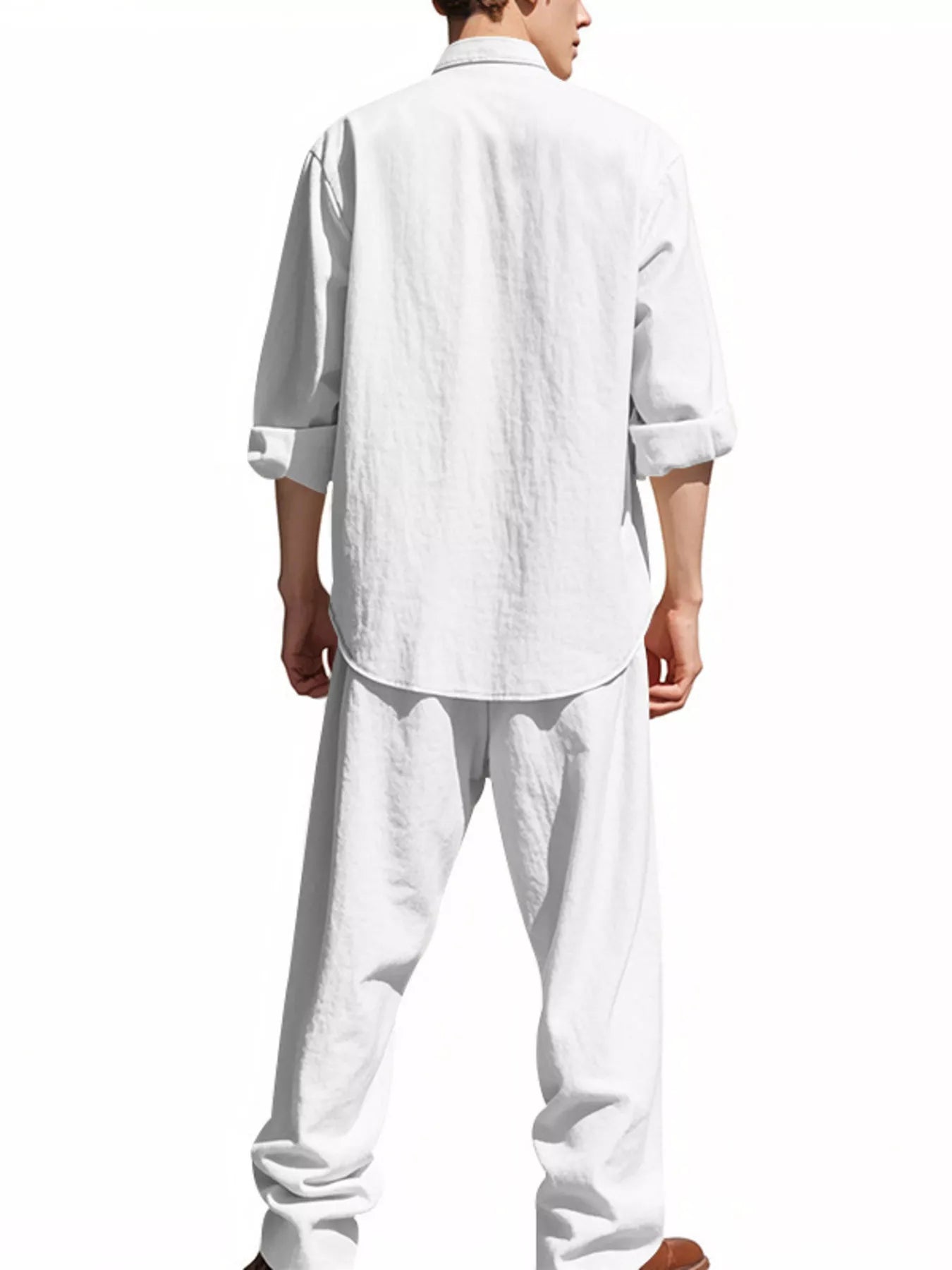 Men's Full Size Button Up Long Sleeve Shirt and Pants Plus Size - -