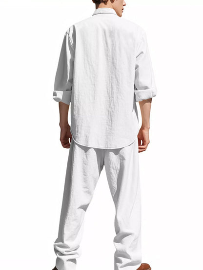 Men's Full Size Button Up Long Sleeve Shirt and Pants Plus Size - -