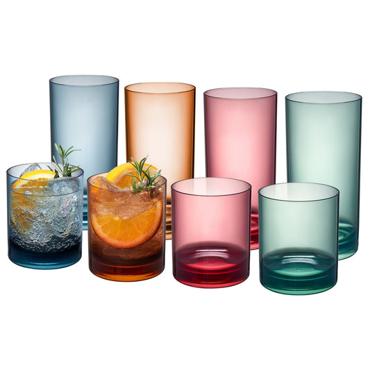 Eze Acrylic Lowball & Highball Glassware Set of 8 - - Highball & Lowball