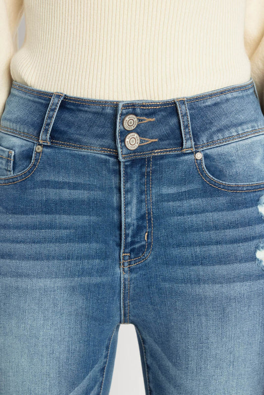 High Rise Destructed Skinny Jeans - - Skinny Jeans