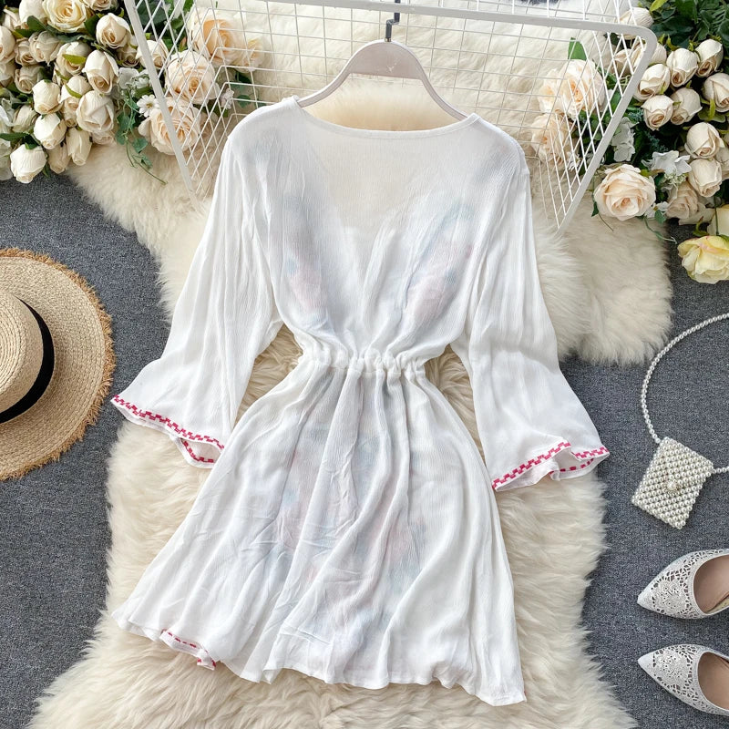 Embroidery Flower Female Long-Sleeved Small Dress