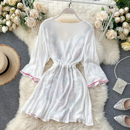 Embroidery Flower Female Long-Sleeved Small Dress