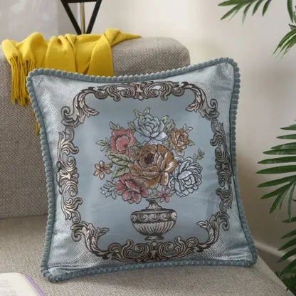 Flower Embroidery Sofa Throw Pillow Pillows & Cushions Blended Jacquard Cover blue