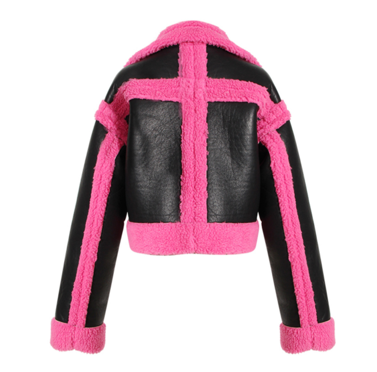 Pu Leather Ladies Fashion Woolen Coats