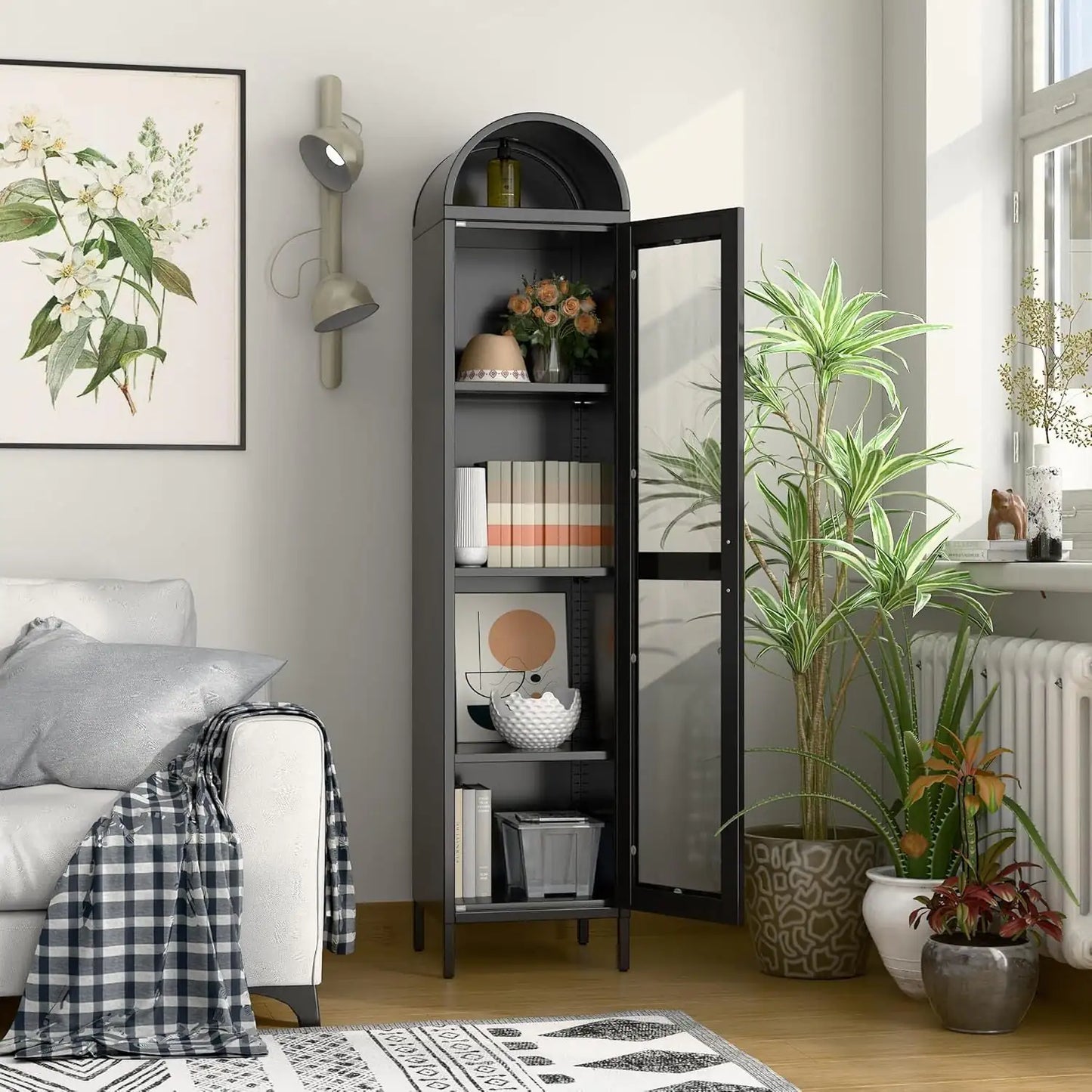 73 In Tall Metal Arched Cabinet Kitchen With Glass Door - - cabinet
