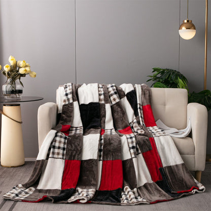 Tache Brown Red Sunset Maple Farmhouse Plaid Patchwork Throw Blanket (4025) - - Blanket