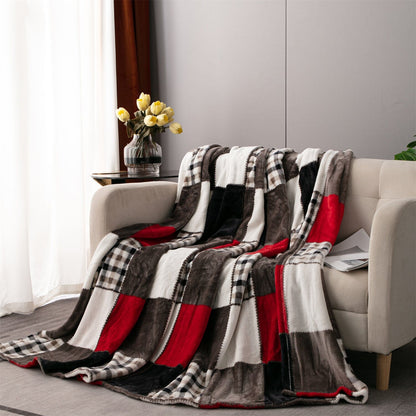 Tache Brown Red Sunset Maple Farmhouse Plaid Patchwork Throw Blanket (4025) - - Blanket