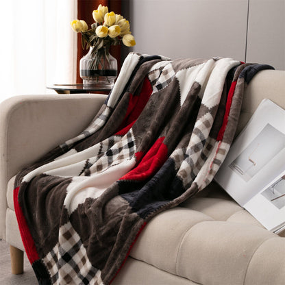 Tache Brown Red Sunset Maple Farmhouse Plaid Patchwork Throw Blanket (4025) - - Blanket