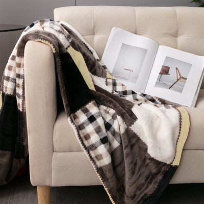 Tache Buttermilk Fall Yellow Brown Farmhouse Super Soft Plaid Patchwork Throw Blanket (4026) - - Blanket