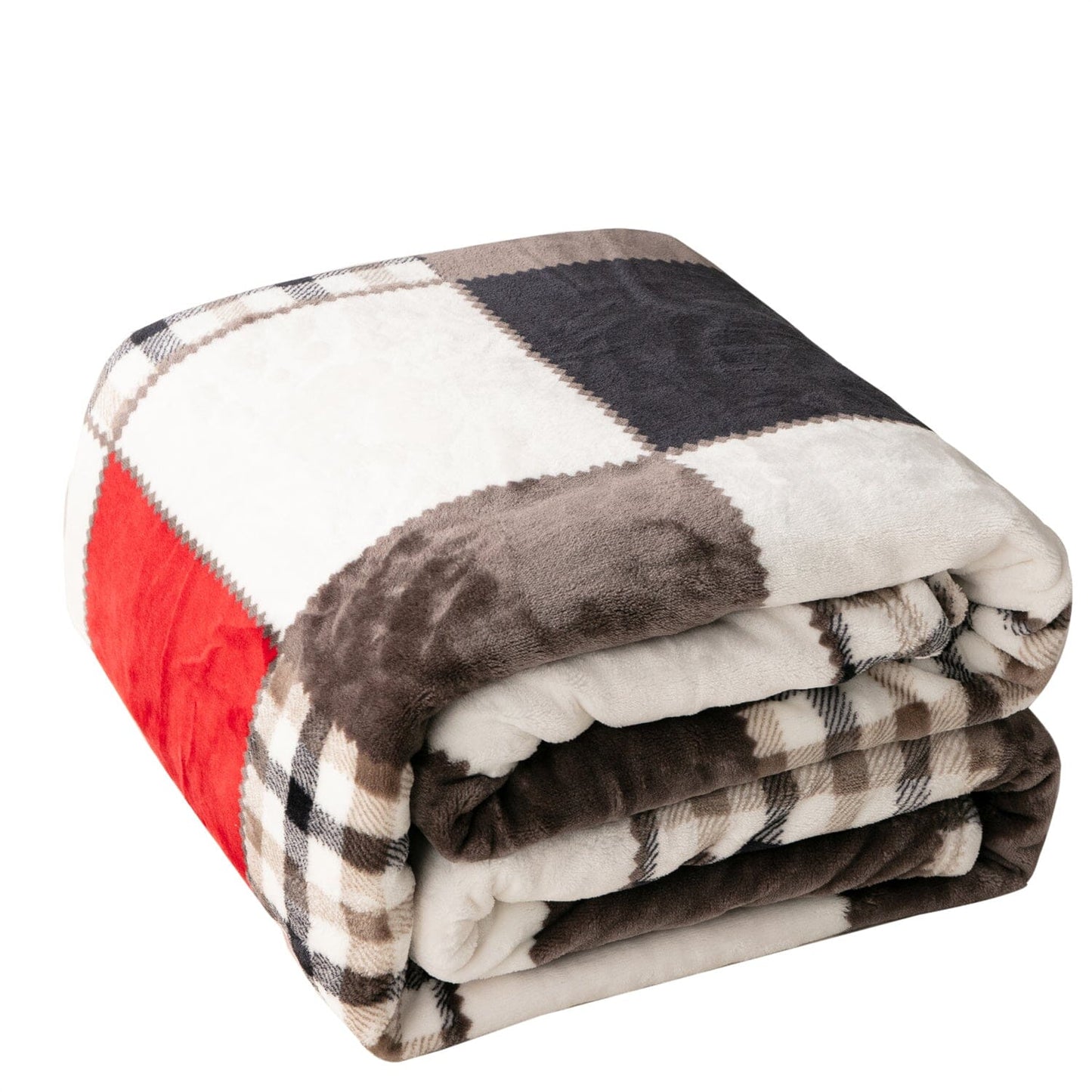Tache Brown Red Sunset Maple Farmhouse Plaid Patchwork Throw Blanket (4025) - - Blanket