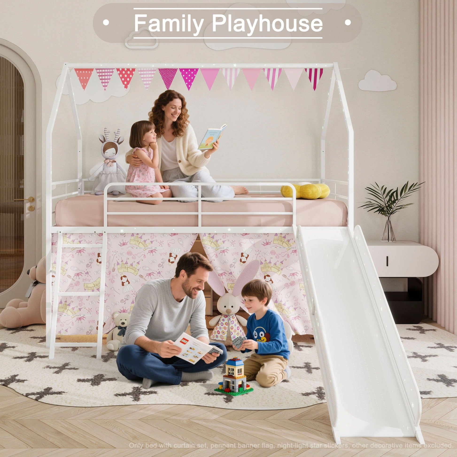 Jack - House Loft Bed With Slide And Curtain Set- HouseOfZazla- {{Product type}}