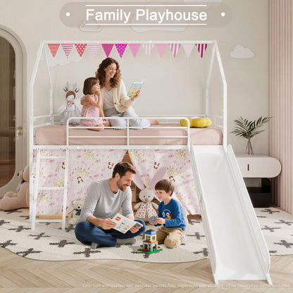Jack - House Loft Bed With Slide And Curtain Set- HouseOfZazla- {{Product type}}