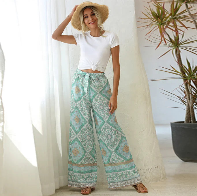 Wide Leg High Waist Chiffon Pants