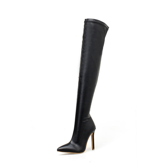 Over Knee Leather Stiletto Heel Boots - Black 42 - heels