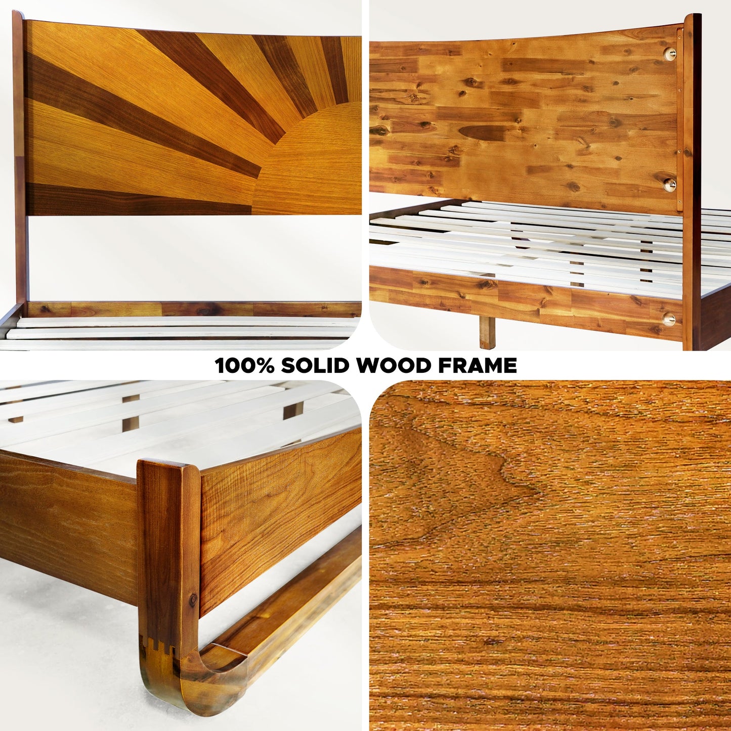 Sunset Solid Wood Bed Frame With Headboard - - Bed Frame