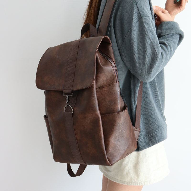 Korean Style Textured Backpack - Dark brown - backpack