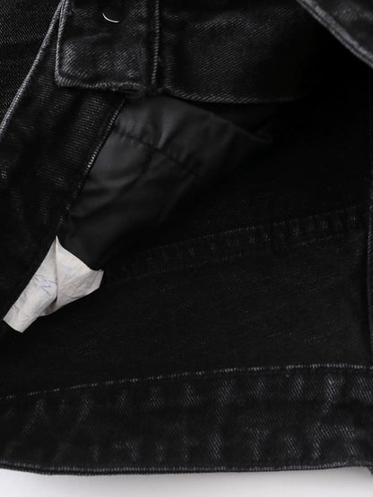 Men's Distressed Denim Shorts with Plaid Patches - -