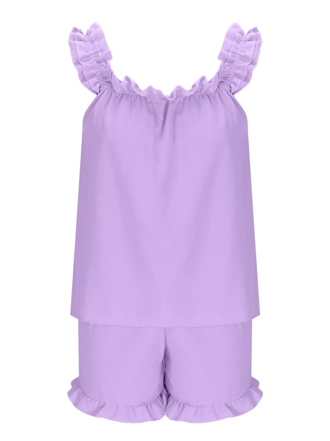 Ruffle Trim Sleeveless Top and Shorts Set- Shopimist- {{Product type}}