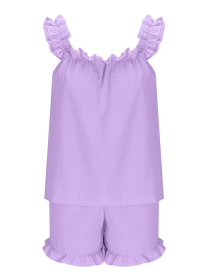 Ruffle Trim Sleeveless Top and Shorts Set- Shopimist- {{Product type}}